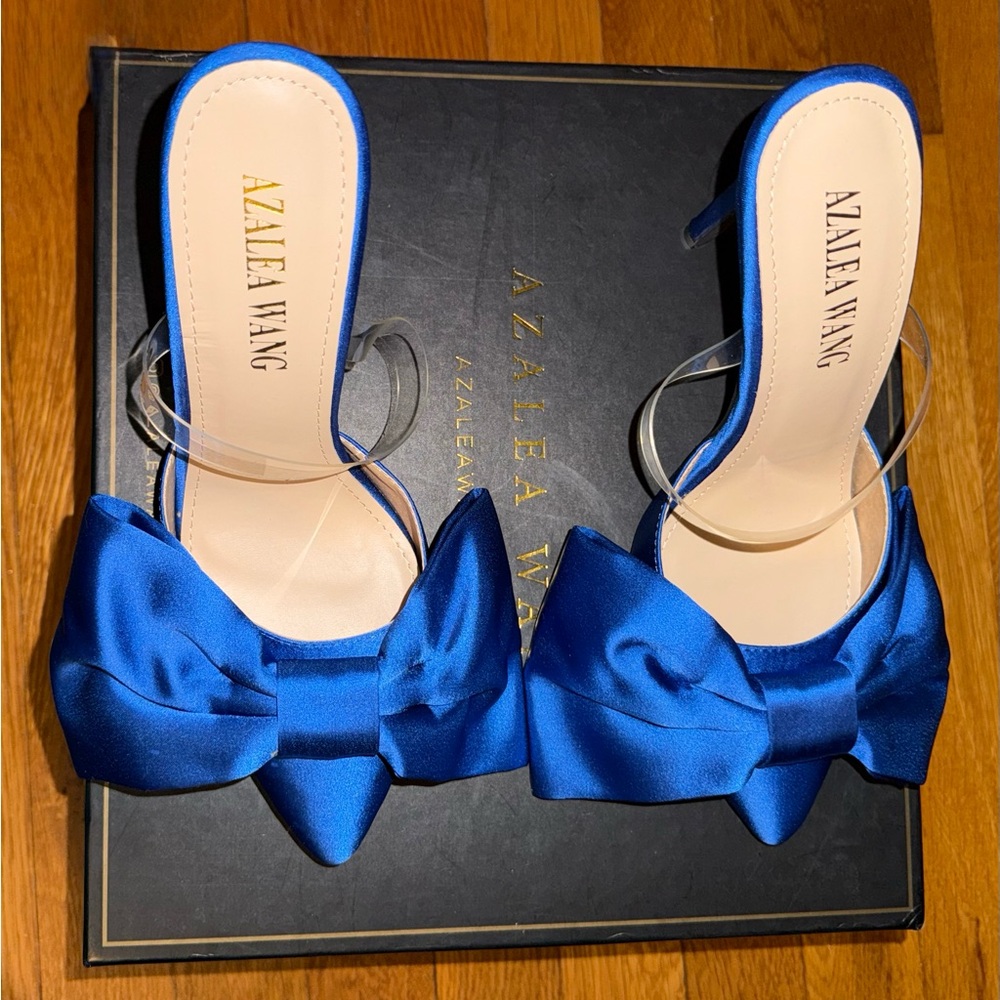 AZALEA WANG Satin Navy Blue Bow Slip On Heel